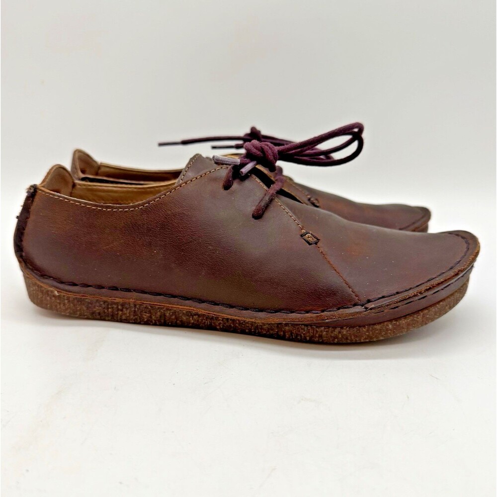 Clarks Unstructured Janey Mae Shoe Women's 7M Beeswax Brown Leather Lace Up Flat